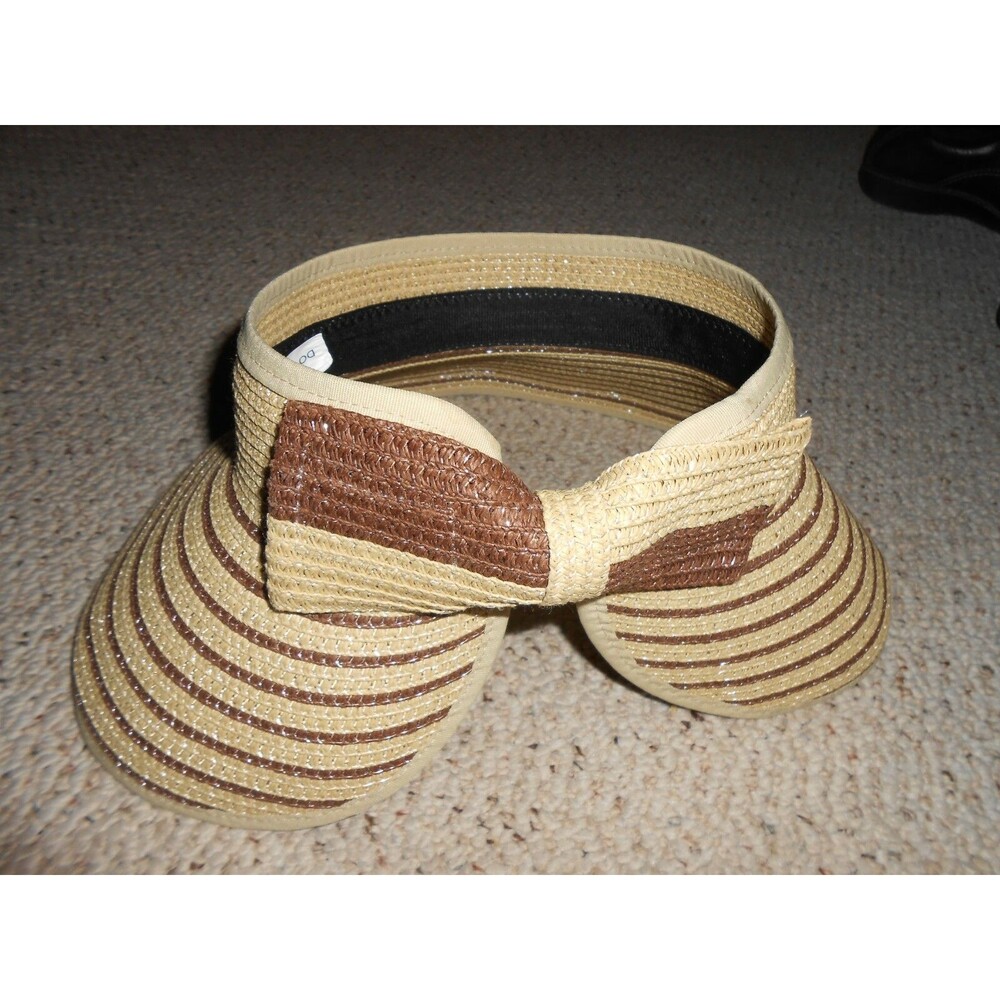CRUISE CLUB WOMEN'S Straw Sun Beach Hat Adjustable Visor Beige/Brown EUC - Picture 5 of 5